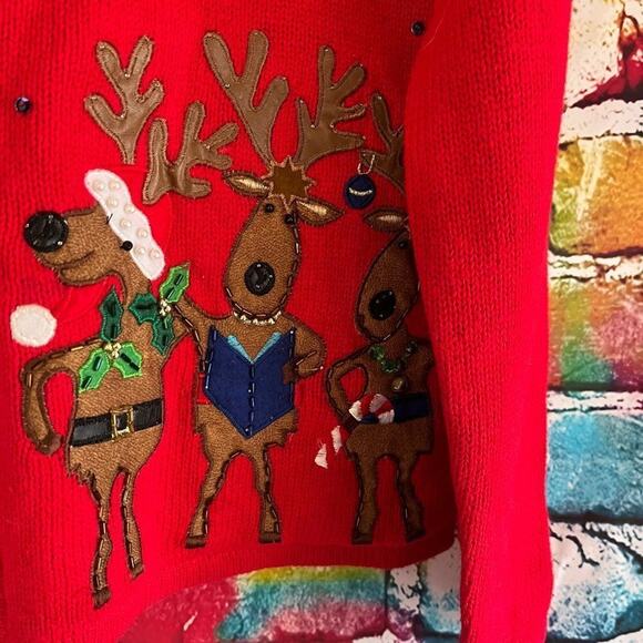Christopher & Banks Dancing Reindeer Zip Front Cardigan Sweater Christmas Medium - Picture 6 of 8